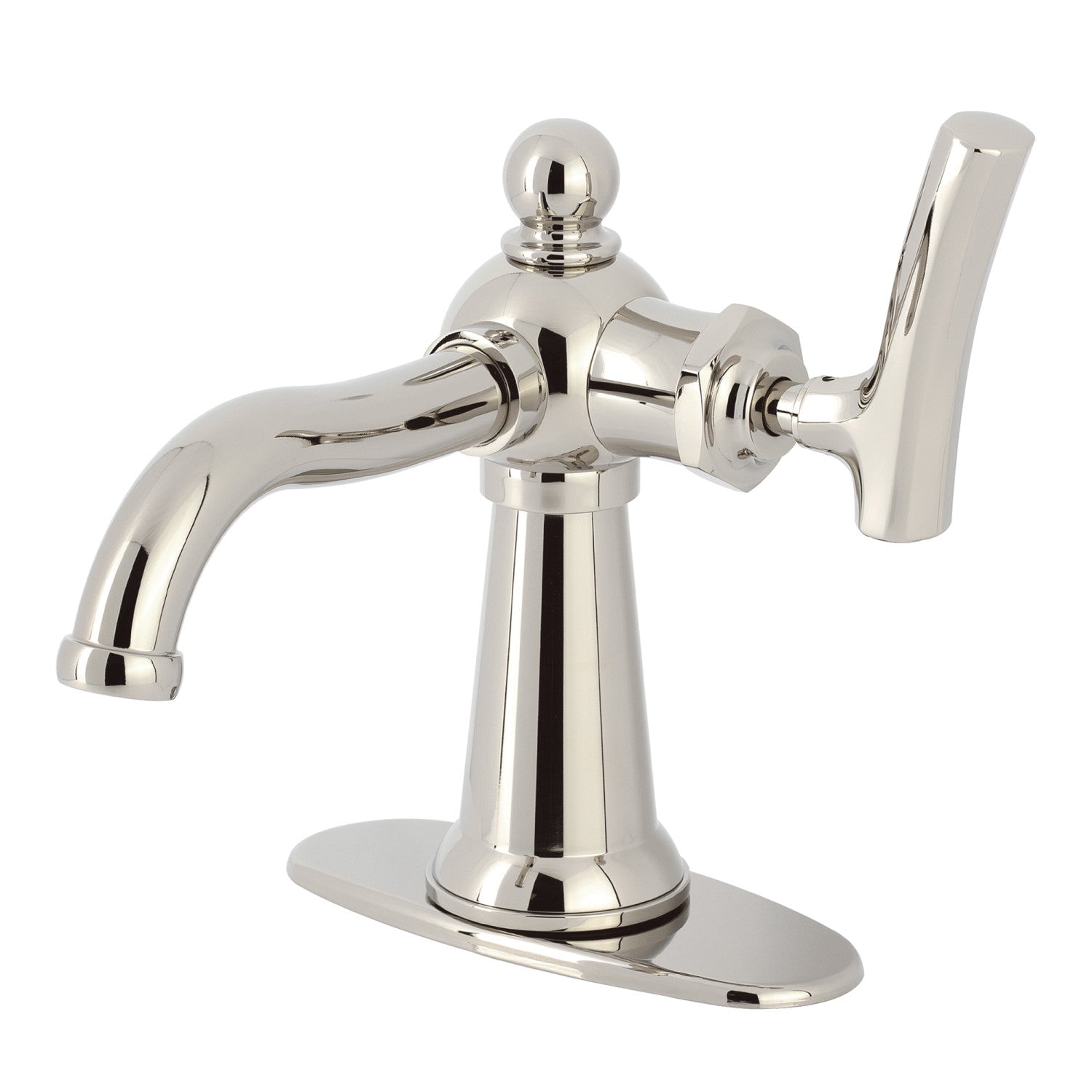 Kingston Tulare KSD3546TKL - Hallerbos One-Handle 1-Hole Bathroom Faucet with Deck Plate and Push Pop-Up Drain, Polished Nickel — image 1